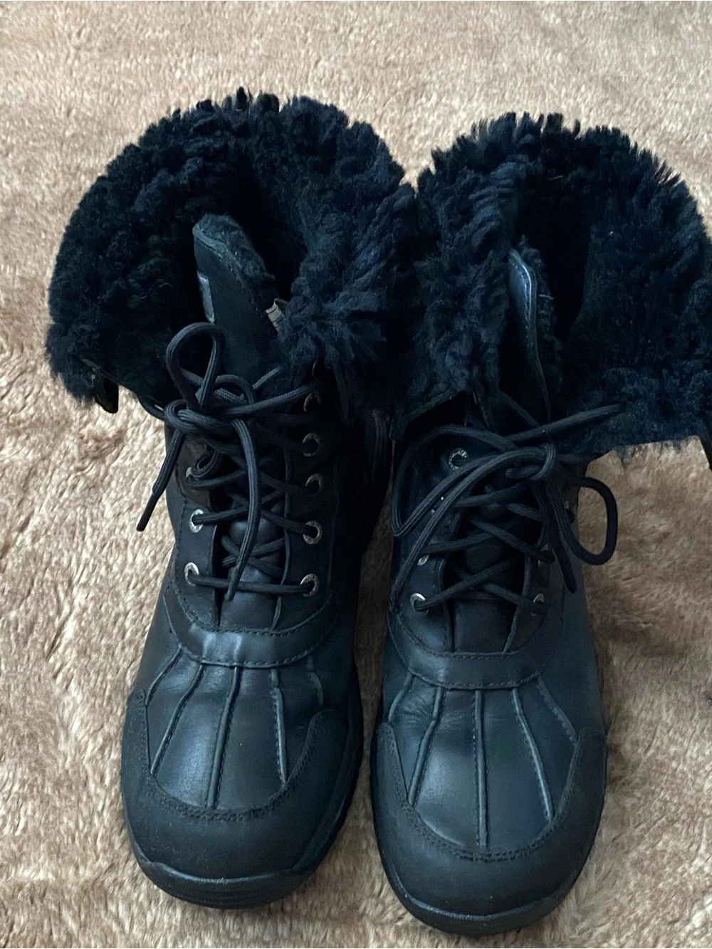 UGG Black Waterproof Lace-Up Snow Boots for Men